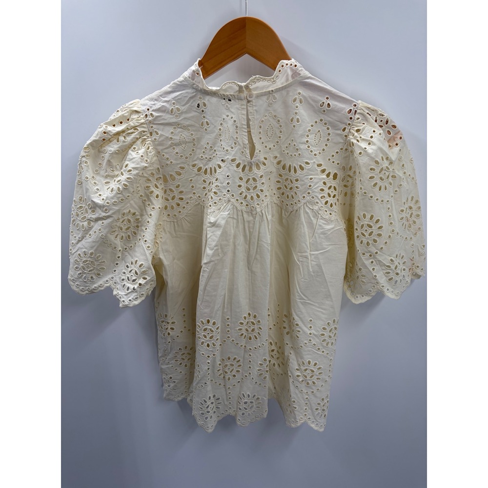 T Tahari Womens Cream Cotton Eyelet Embroidered Mock Neck Blouse Small NWT - Picture 4 of 12